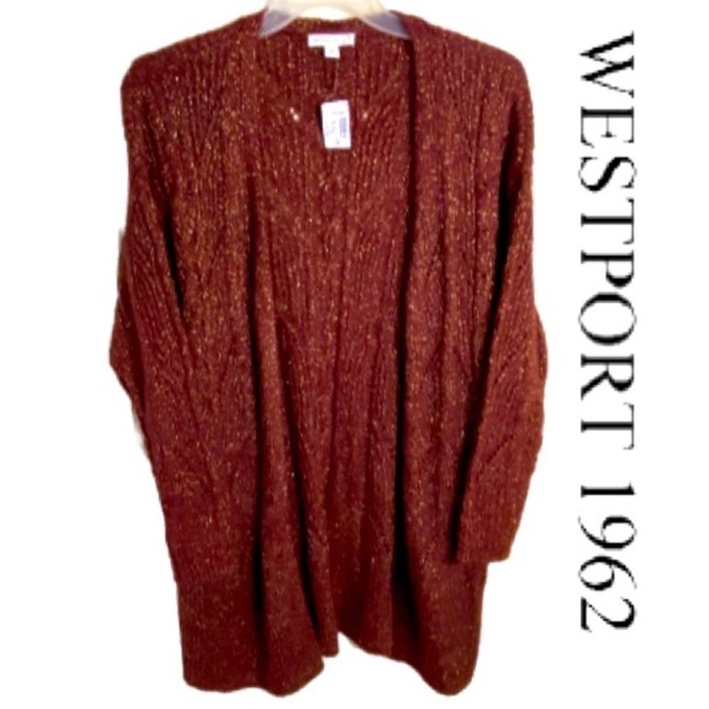 DRESSBARN-WESTPORT 1962 Burgundy/Metallic Gold Cardigan 1X